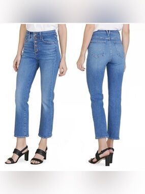 Veronica Beard Carolyn Button Fly High Rise Baby Bootcut Jeans Cropped Size 26